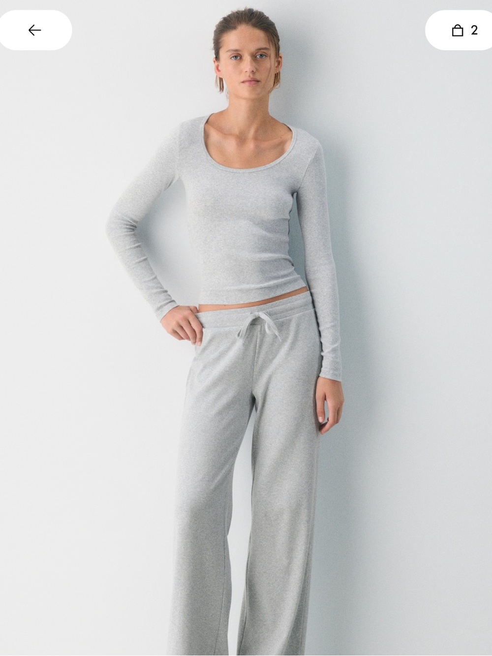 Aritzia Light Gray Homestretch Long Sleeve Scoop Neck Top